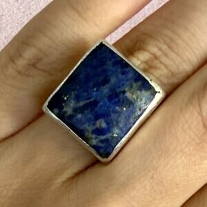 sterling silver artisan crafted bezel-set lapis lazuli square ring size 6